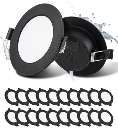 Grebeam 20 Pack Black Spotlights Ceiling Lights 5W, 450LM, 4000K Natural White, IP44, recessed Ceiling Lights, Cut-Out: φ75-90mm, 25mm Ultra Slim, Spot Lights Ceiling for Bathroom