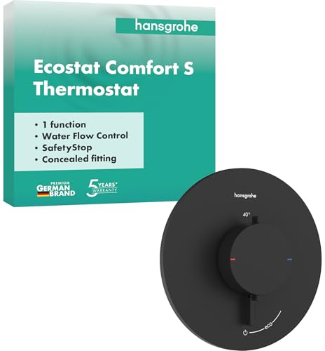 hansgrohe Ecostat Comfort S - Duschthermostat Unterputz, Duscharmatur mit Sicherheitssperre (SafetyStop) bei 40° C, Thermostat für die Dusche, Mischbatterie für 1 Verbraucher, Mattschwarz, 33714670