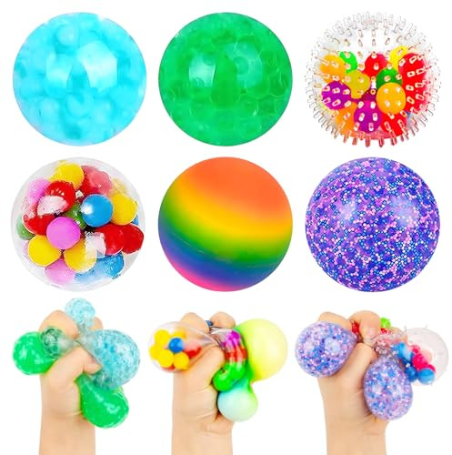 6 Stück Stressbälle, Anti Stress Bälle mit Wasserperlen(A) | Quetschball Sensorik Spielzeug, Squishy Bälle für Kinder Erwachsene, Stressabbau Fidget Toy für Büro Schule