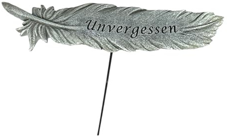 eberin · Feder Deko Figur · Grabschmuck · Feder mit Trauerspruch fürs Grab zum hinlegen oder stecken· Grabdekoration Friedhof · 3 Motive zur Auswahl (Unvergessen Stecker)