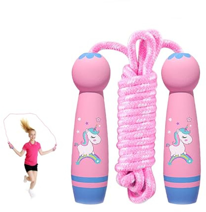 Yeenano Jump Rope Kids,Kids Skipping Ropes with Wooden Handle Pink Adjustable Children's Jumping Ropes Skipping Rope with unicorn pattern for Boys and Girls and Beginners Fitness Outdoor Exercise
