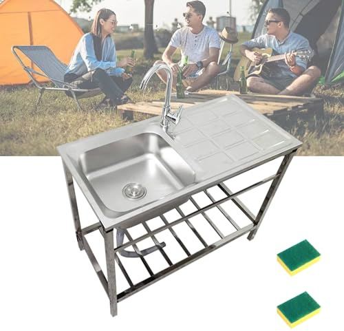 Fregadero de cocina portátil Fregadero De Cocina Comercial Con Grifo Soporte Fregadero Exterior Jardin A prueba de derrames Fregadero independiente de acero inoxidable para interior y exterior