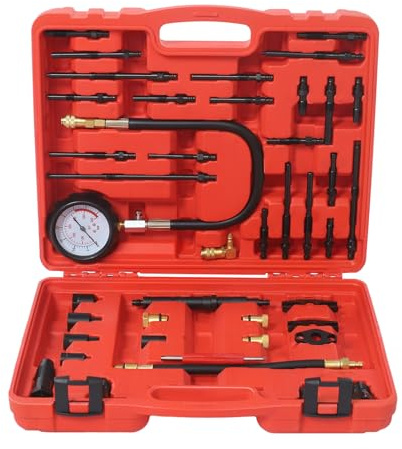 Kompressionstester Set/Kompressionsdruckprüfer, Komplett-Set für Kompressions- und Leckagetests, Druckbereich 0-40 bar für Benziner- und Dieselmotoren