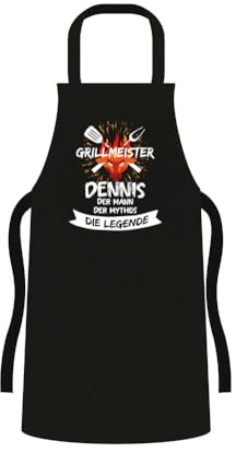 PartyMagix Personalisierte Grillschürze mit Namen BBQ Schürze individuell bedruckt Geschenk für Männer & Frauen Grillmeister Schürze mit Wunschtext Wunschname lustige Küchenschürze für Grillfans