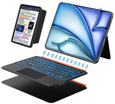 Funda Teclado para iPad Air 11 (M4/M3/M2, 2026/2025/2024), Pro 11 y iPad A16 11ª/10ª, Teclado Magnético Desmontable, Panel Táctil, Retroiluminación, Ultraligero para Air 5ª/4ª Gen 10.9 (Negro)