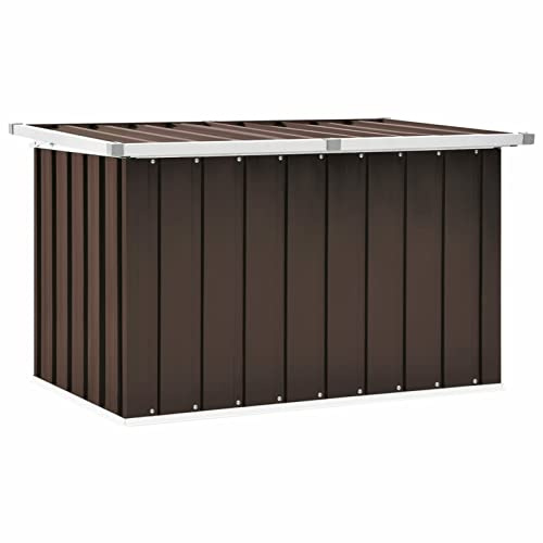 Iiaky Gartenbox Metall Gartenbox wasserdicht XXL Auflagenbox Metall Aufbewahrungsbox Garten Outdoor Box Kissenbox für Garten-Braun-109 x 67 x 65 cm