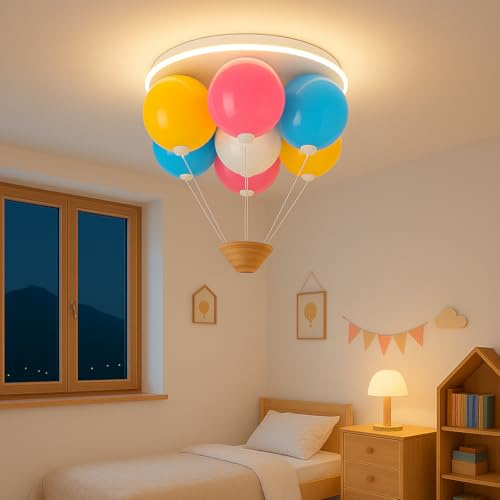 Heißluftballon Deckenlampe Kinderzimmerlampe 40CM, Kinderzimmer Lampe Decke mit Fernbedienung, Kreativen Schwebende Ballons dimmbar LED Deckenleuchte, Timer & Nachtlicht für Babyzimmer Schlafzimmer
