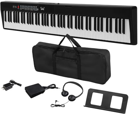 88-Key Folding Piano Keyboard, Portable Folding Digital Piano Keyboard with Semi-Weighted Keys, Bluetooth MIDI, 1000 Tones, 50 Demos, Carrying Bag Included for Beginners and Adults