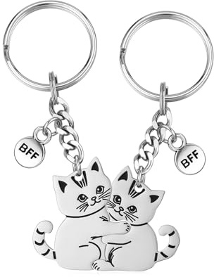 Jovivi Partner Schlüsselanhänger mit Katze BFF Anhänger für beste Freunde | 2pcs Puzzle-Schlüsselanhänger Edelstahl Schlüsselbund BFF Schlüsselring Keychain Geschenk für Liebhaber Partner