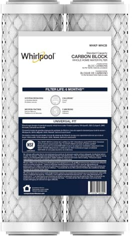 Whirlpool 10 x 2.5 Carbon Block Water Filter WHKF-WHCB, NSF Certified 5 Micron Reduces Chlorine and Sediment, 6-Month Life, CTO Replacement Cartridge Fits Home Filter Housing, Reverse Osmosis System
