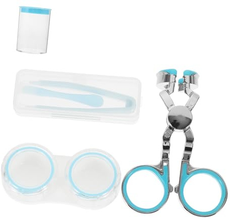 Gogogmee Kit Removedor de Lentes de Contacto con Pinzas y Ventosa Herramienta Segura y Compacta para Poner y Quitar Lentillas Color Azul para Viajes y Uso Diario