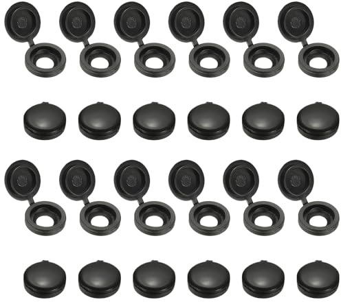 PATIKIL Hinged Screw Cover Caps, 100Pcs Plastic Screw Cap Fold Snap Covers Washer Flip for Covering Screw Heads Protection Decorative, Black