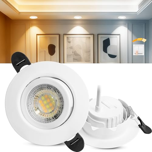 Laiebri Faretti LED da incasso, 230V, dimmerabili, 6W, IP44, diametro 68mm, orientabili a 38°, temperatura colore 3000K/4000K/6000K, per bagno, faretti piatti da incasso, Bianco, 1er