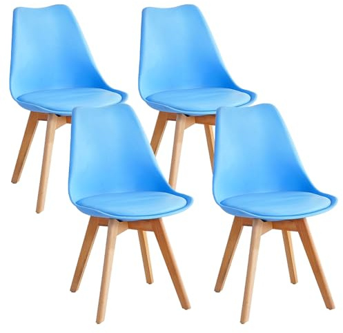 Moderne Esszimmerstühle aus der Mitte des Jahrhunderts, Set mit 4 weich gepolsterten Schalenstühlen mit hoher Rückenlehne, stilvolle Holzbeine, vielseitige Loungesessel für Küche, Esszimmer