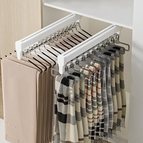 Barra appendiabiti estraibile, confezione da 2, 30-60 cm, regolabile, in acciaio, per riporre pantaloni e vestiti, soluzione salvaspazio, resistente, supporta fino a 25 kg