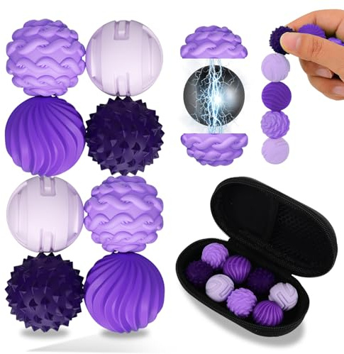 8 Stück Geräuschlose Magnetische Stress Bälle Teenager, Anti-Stress Spielzeug aus Silikon für Erwachsene Sensorik Spielzeug zur Beruhigung, Angstabbau und Entspannung Frauen & Männer Lila