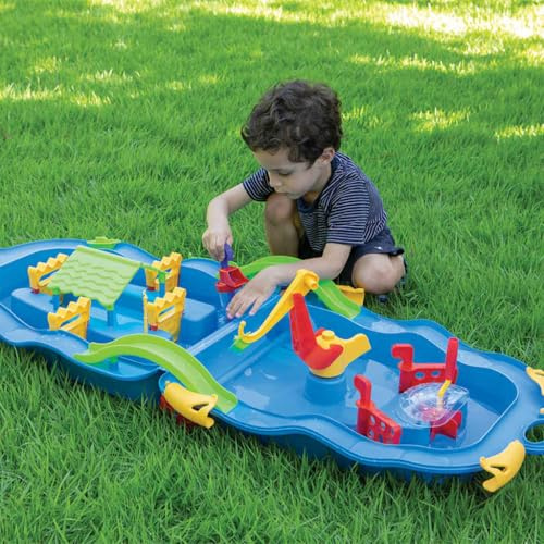 GeenYuu Wasserspiel-Koffer aus Polypropylen 51x21,5x66,5 cm mit 21 Zubehörteilen, Wassertisch und Sandtisch für Kinder, Outdoor Aktivitätstisch zum Plantschen und Matschen im Garten Balkon Terrasse