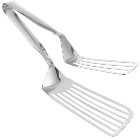 Pince à Griller en Acier Inoxydable Argentée, Manche Long Barbecue | Retourneur pour Grill, Spatule à Poisson, Léger et Résistant à Chaleur, Nettoyage Facile