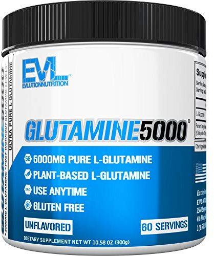 Pure Vegan L-Glutamine Powder Supplement - Evlution Nutrition Nitric Oxide Booster 5g L Glutamine Supplement for Post Workout Recovery Enhanced Pumps Gut Health Energy and Immunity - Unflavored