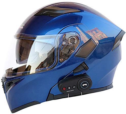 Motorrad Integrierter Bluetooth-Helm Funk Sprechanlage Motorrad-Klapphelm mit Anti-Fog-Doppelscheib ECE Zertifiziert Helm N,M
