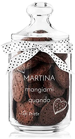 Maverton Biscottiera in vetro - capienza 1L - incisione personalizzata - chiusura ermetica - dimensioni 21 cm x 8,5 cm - perfetta idea regalo per la Donna - mangiami