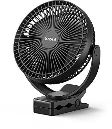 xasla 10000mAh Portable Clip on Fan, 8 inch Rechargeable Battery Operated, 24 Hours Work Time, Quiet USB 4 Speeds Personal, Ideal for Outdoor Camping Golf Cart Home Office Black