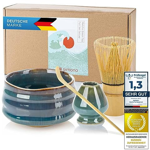 Original Matcha teservis deluxe med matchaskål, bambu kvast, kvasthållare, mätsked - det lyxiga presentsetet för teceremonin
