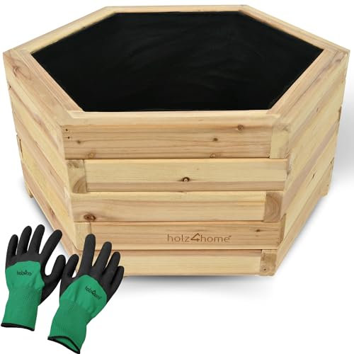 holz4home® Outdoor Pflanzkübel M I 6-Eckig aus Tannenholz I inkl. Gartenhandschuhe & Vlies I Blumentopf Terrasse aus Holz I Pflanzkasten Pflanztopf Blumenkübel Balkon