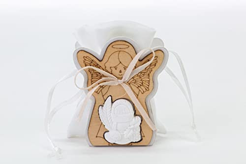 PuntoCasaStore 12 pcs sachet en bois Ange Communion 6,5x3,5xh.8 cm avec JESSETTO Calice bonbonnière porte-dragées