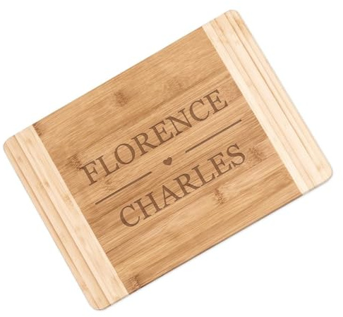 Maverton Planche à découper personnalisée - 35 x 25 cm Planche en bambou pour couples - Pour amateurs de cuisine - Accessoire pour mariage - Plateau Service pour anniversaire - ENSEMBLE