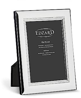 EDZARD Cadre photo Turin (10 x 15 cm) élégant plaqué argent, protégé contre le ternissement, bord perlé, 2 crochets de suspension, cadre photo, argenté, format portrait et paysage