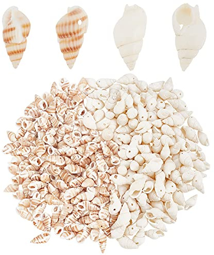 PH PandaHall 300 Cuentas Naturales de Conchas Marinas 2 Estilos Conchas en Espiral océano Playa Conchas de mar dijes con Agujero de 1 mm para Hacer Joyas de Verano decoración Fiestas 4 hebras