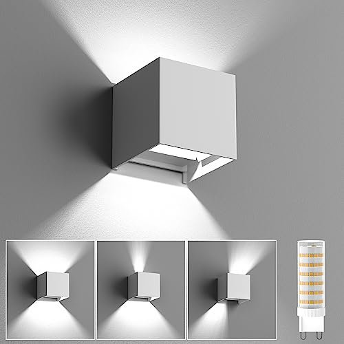 Applique da Parete Interno con G9 Sorgente Luminosa Sostituibile, Lampada da esterno 9W 6000K Bianco Freddo IP65 Impermeabile Angolo del Fascio Regolabile Applique da Esterno Moderna - Bianco