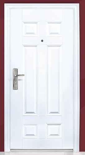 Porta Blindata Bianca con Apertura Verso Interno ed Esterno Destra e Sinistra Disponibile in 2 Misure Porta in Metallo con Spioncino P7 (Apertura interna destra, 90x197 cm)