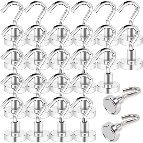 swihorab Magnethaken, Ganci magnetici, 28 pezzi ganci magnetici extra forti Magneti al neodimio super potenti da 8 kg con ganci, ganci magnetici al neodimio da 16 mm per la cucina