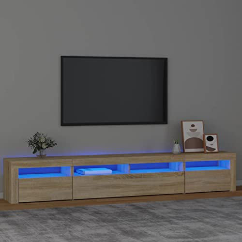 DJEKA TV Schrank led 240cm TV lowboard TV Board Fernsehschrank TV Schrank TV Bank TV Möbel Sideboard für Wohnzimmer Schlafzimmer-Sonoma Eiche-240x35x40 cm
