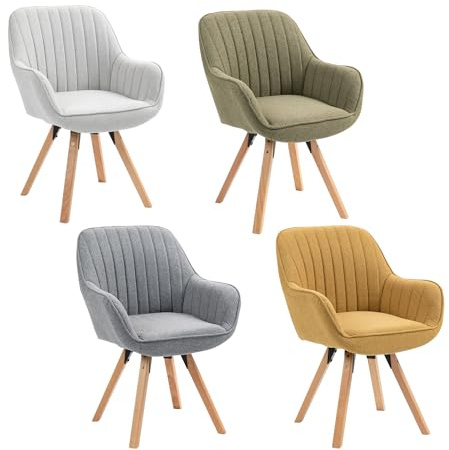 MEUBLE Cosy Esszimmerstühle Drehbar 4er Set Küchenstuhl Polsterstuhl Drehstuhl mit Armlehne Sessel Schminkstuhl aus Stoff Massivholzbeine für Esszimmer Wohnzimmer Arbeitszimmer, Bunt