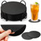 Cokaca Lot de 12 Dessous de Verre Double Face antidérapants avec Support - en Cuir synthétique - Noir