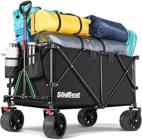 SLIDBEAT - Carrello da Giardino Pieghevole, Carrello Spiaggia con Ruote Grandi, Portata fino a 250kg, per Attività All'aperto, Giardino, Campeggio