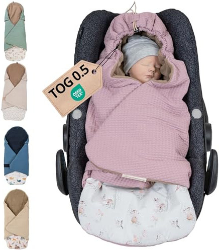 ULLENBOOM Einschlagdecke für die Babyschale Sommer - Atmungsaktiv | TOG 0.5, Oberstoff: 100% Baumwolle, OEKO-TEX zertifiziert, Einfaches öffnen und schließen, Made in EU, Waschbar