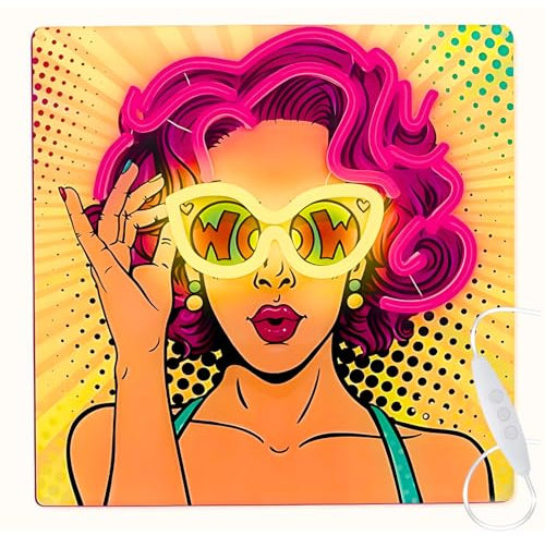 FOREVER Light LED Sign Neon Art Power Woman - Insegna al neon rosa e giallo per casa e ristoranti - Insegna LED a risparmio energetico con USB - Perfetta illuminazione decorativa al neon da parete