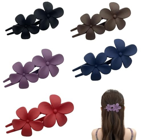 ZILZUFA 5 Stück Blumen Haarklammer, rutschfest, matt, Haarspangen für Damen Groß, Haarklammer Dickes Haar, Hair Clips for Styling-Accessoires, niedliche Hair Clip, Blumen Haarspange, Haarklammern