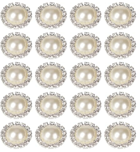 ieron Metallknappar Sy i metall Rund kristall Faux Pearl Strassknappar Vintage sömnadsknapp för kläder Skjortor DIY Craft Making (20st Silver 18 mm)