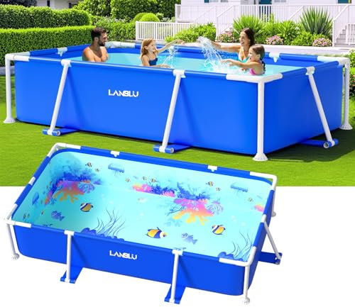 LanBlu Piscina Fuori Terra Rettangolare, Piscina Esterna Grande Facile da Montare, Piscinas Frame Giardino Adulti con Design a Graffiti Sul Fondale Marino, Piscinas Steel Démontable 240 x 120 x 60 cm