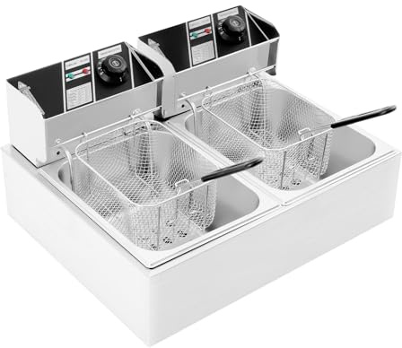 Friggitrice elettrica da 12 litri, friggitrice elettrica commerciale, in acciaio inox, doppio serbatoio, 5000 Watt, per catering, supermercati e spuntini