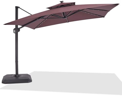 PortoAlegre Ombrellone LED intelligente con carica solare, doppio ombrellone XL, 300 x 300 cm, antivento e protezione UV, girevole, inclinabile, tenda solare Rom, rotazione a 360°, ombrellone da
