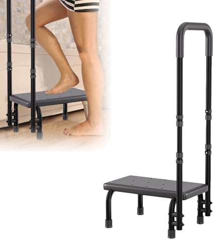 Bath Step with Handle, Heavy Duty Step Stool for Bedside for Adults Non-Skid Rubber Platform, Supports up to 136KG, StepStool for Bedside Kitchen Car Bathtub