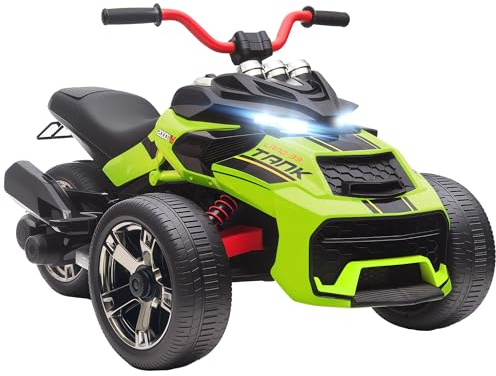 AIYAPLAY Quad Eléctrico para Niños 12V, Quad para Niños de 3-8 Años, con 2 Motores, Velocidad hasta 5 km/h, 3 Ruedas, Sistema de Suspensión, Faros, Bocina, Música, USB, Verde