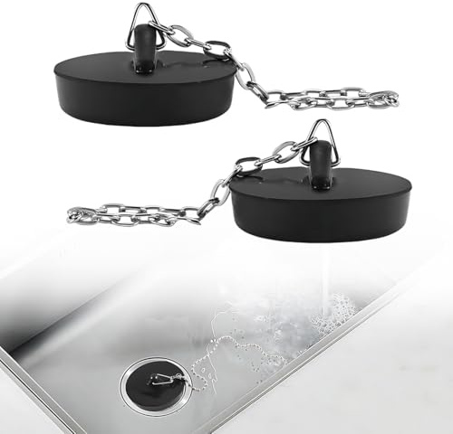 Tappo di Scarico 2 Pezzi, Tappo del Lavandino con Gancio e Catena, Adatto per Cucina, Bagno e Vasca da Bagno (Nero)