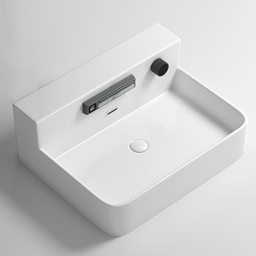 Lavabo da Appoggio Rettangolare in Porcellana Bianca, Lavandino da Bagno a Parete, Piccolo Lavabo Sospeso da 50cm per Bagno di Servizio(20.3in/51.8cm)